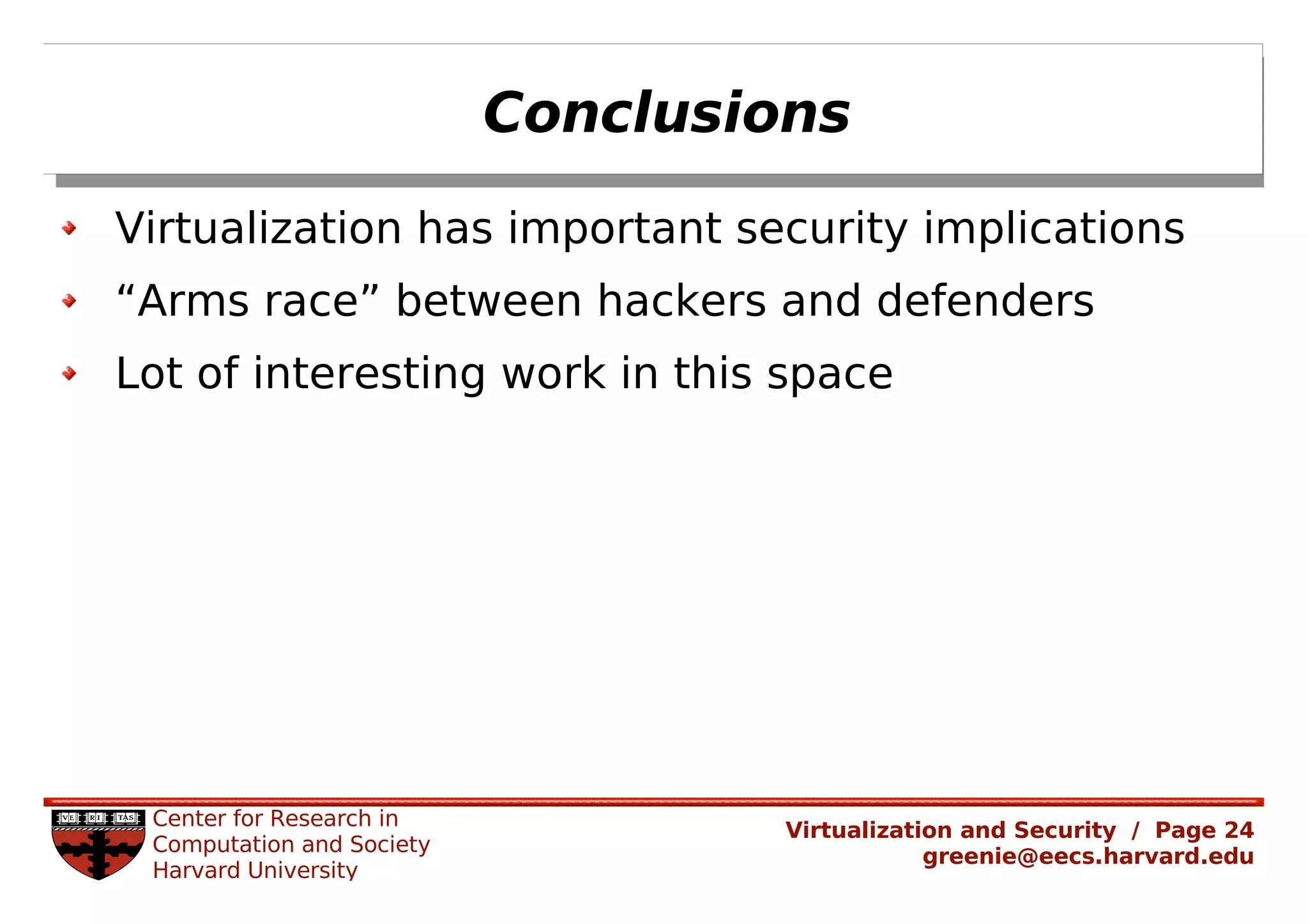 Rachel Greenstadt: Security and Virtualized Environments: An Overview