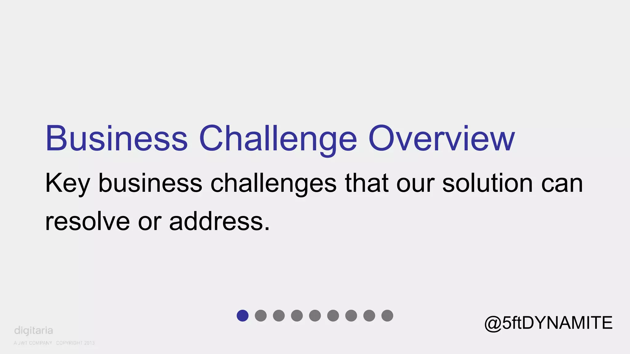 Business Challenge Overview 
Key business challenges that our solution can 
resolve or address. 
@5ftDYNAMITE 
 