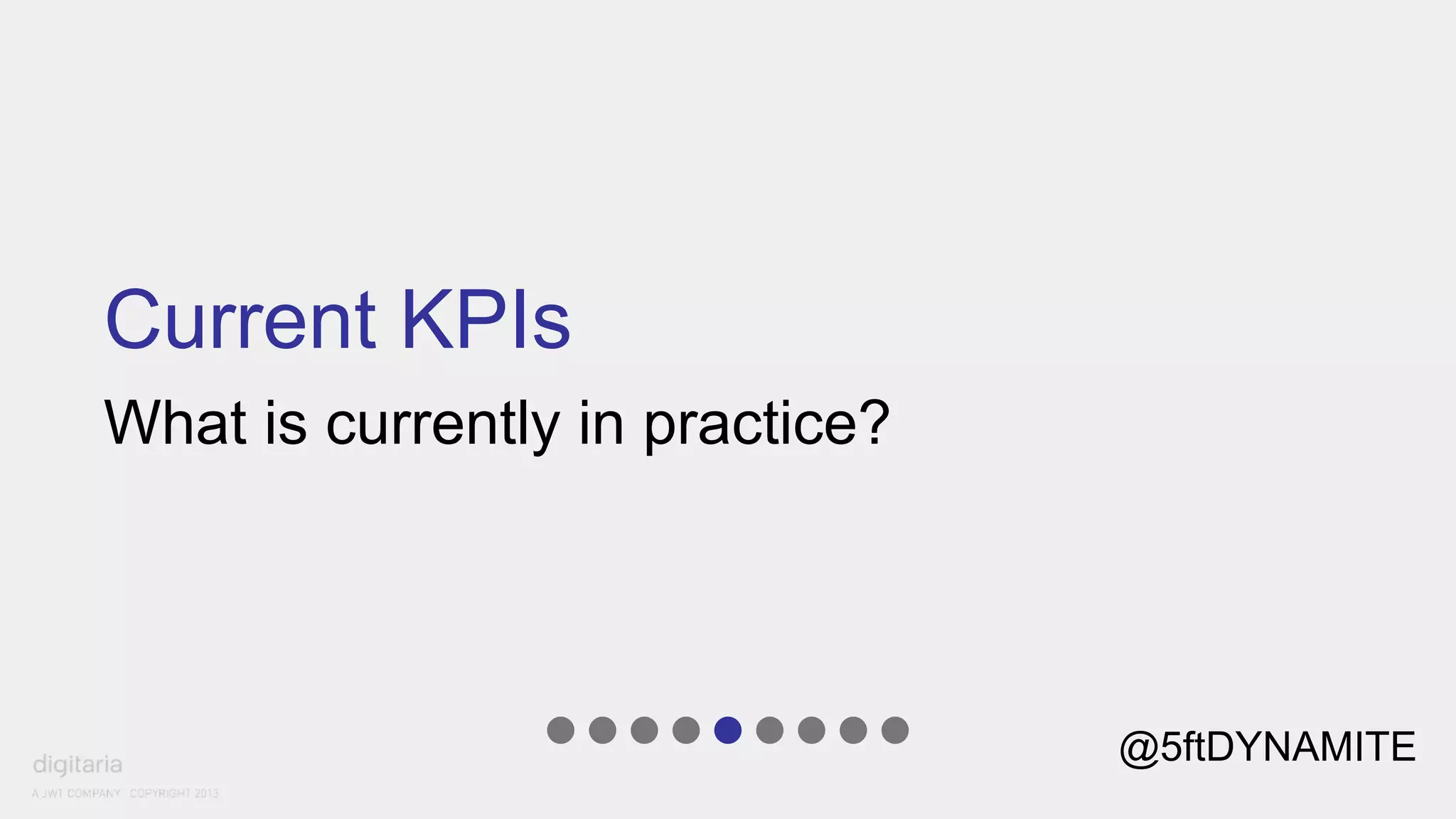Current KPIs 
What is currently in practice? 
@5ftDYNAMITE 
 