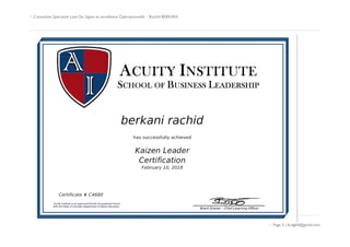  Consultant Spécialisé Lean Six Sigma et excellence Opérationnelle : Rachid BERKANI
 Page 5 | brdg64@gmail.com
 