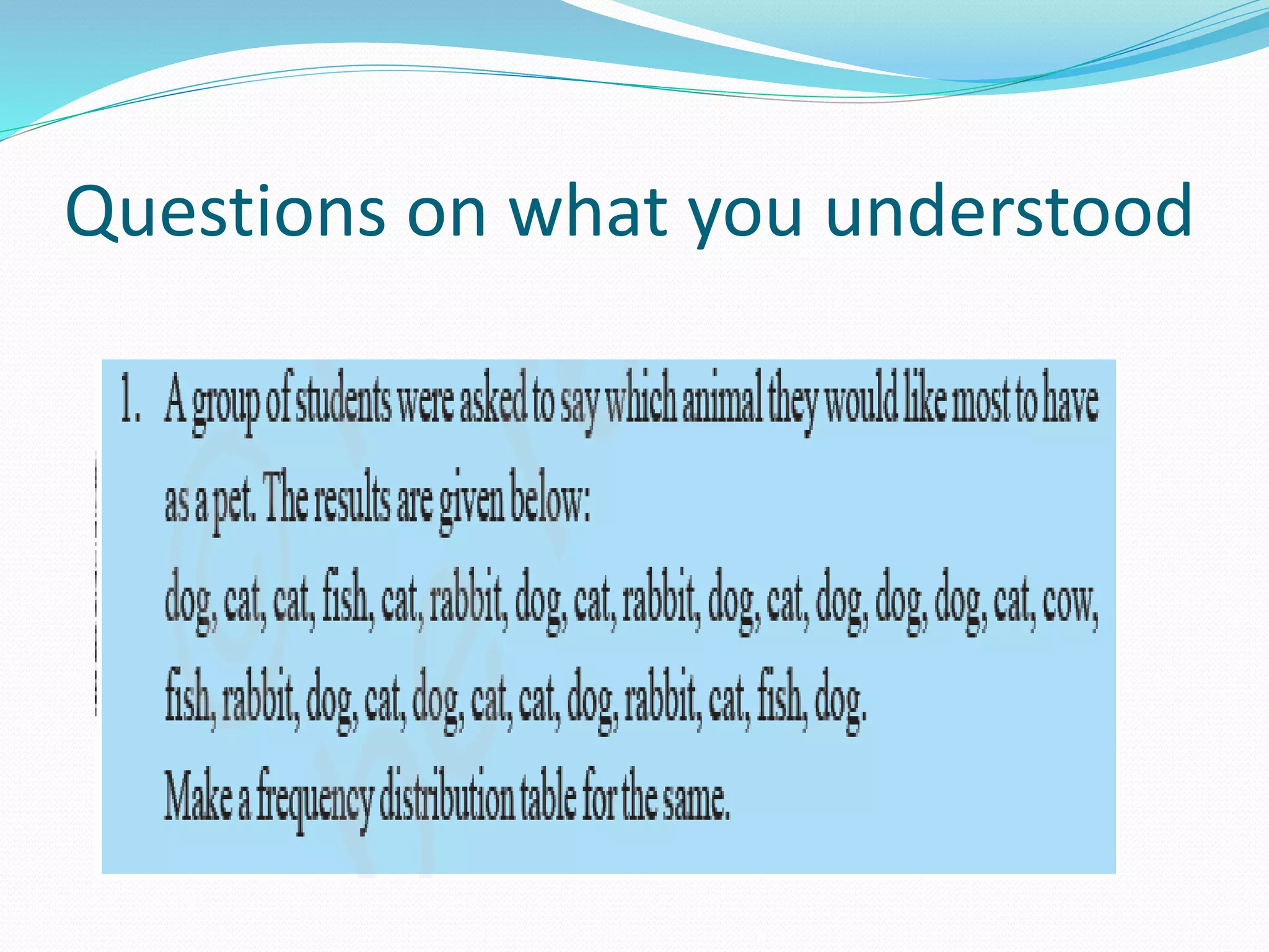 Questions on what you understood
 