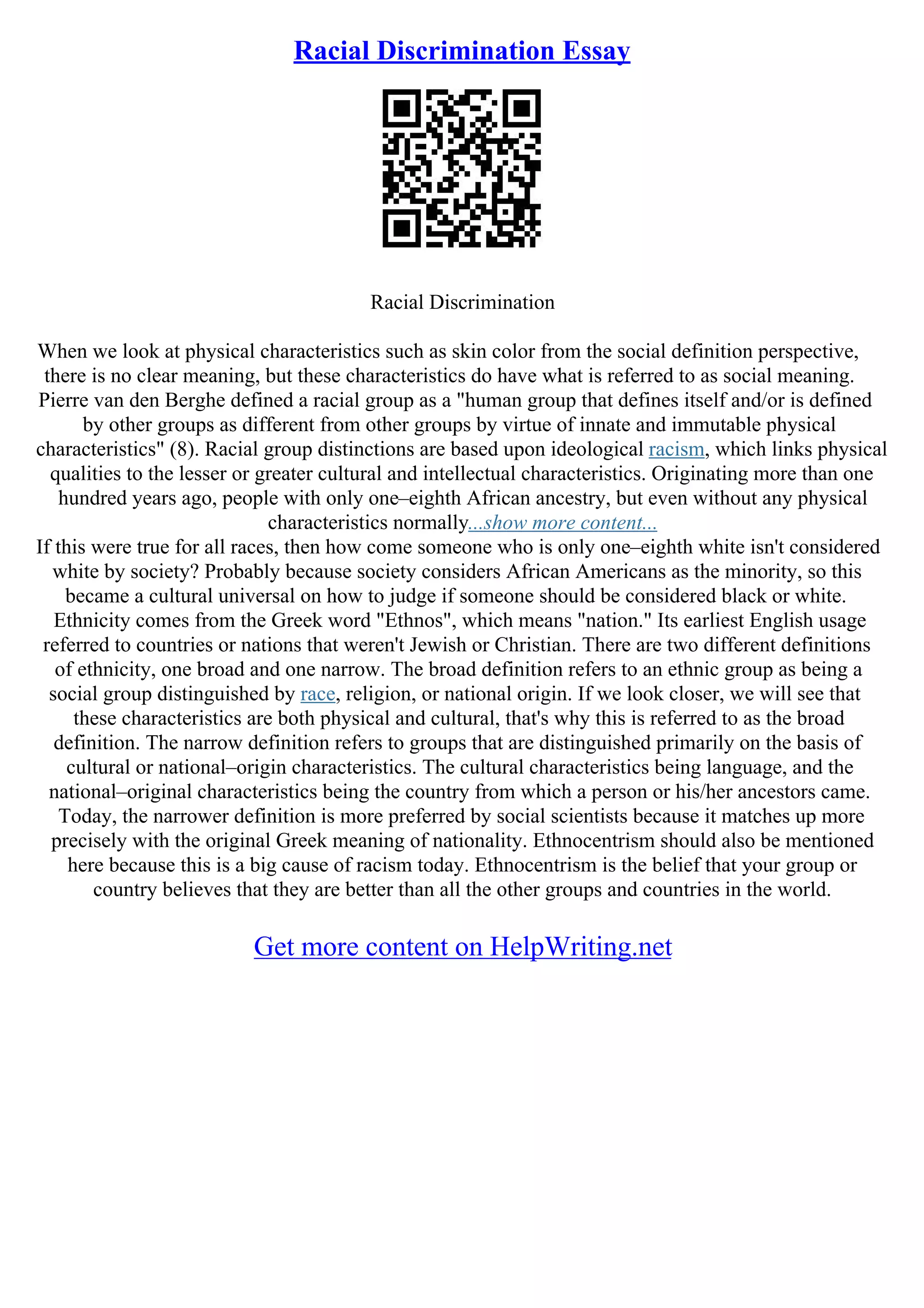 Racial Discrimination Essay Examples | PDF