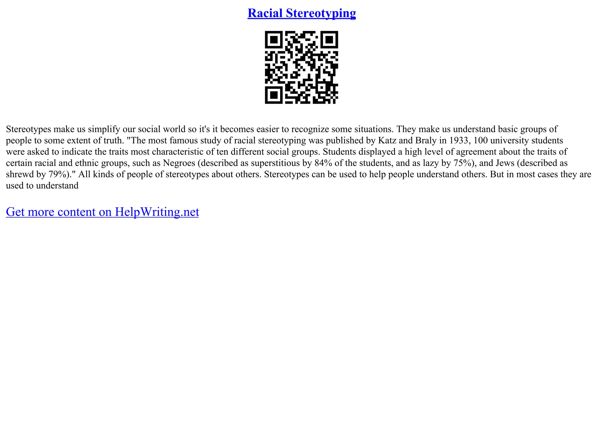 Racial Stereotyping | PDF
