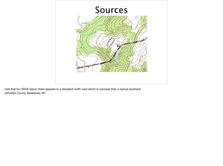 Sources
note that for USGS topos, there appears to a standard width road which is narrower than a typical racetrack.

Johnston County Speedway, NC
 