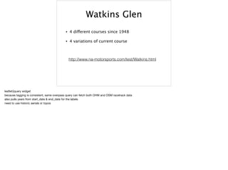 Watkins Glen
• 4 different courses since 1948
• 4 variations of current course
http://www.na-motorsports.com/test/Watkins....