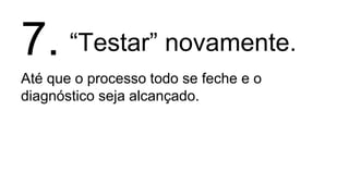 “Testar” novamente.
Até que o processo todo se feche e o
diagnóstico seja alcançado.
7.
 