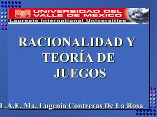 RACIONALIDAD Y
        TEORÍA DE
         JUEGOS

L.A.E. Ma. Eugenia Contreras De La Rosa
 