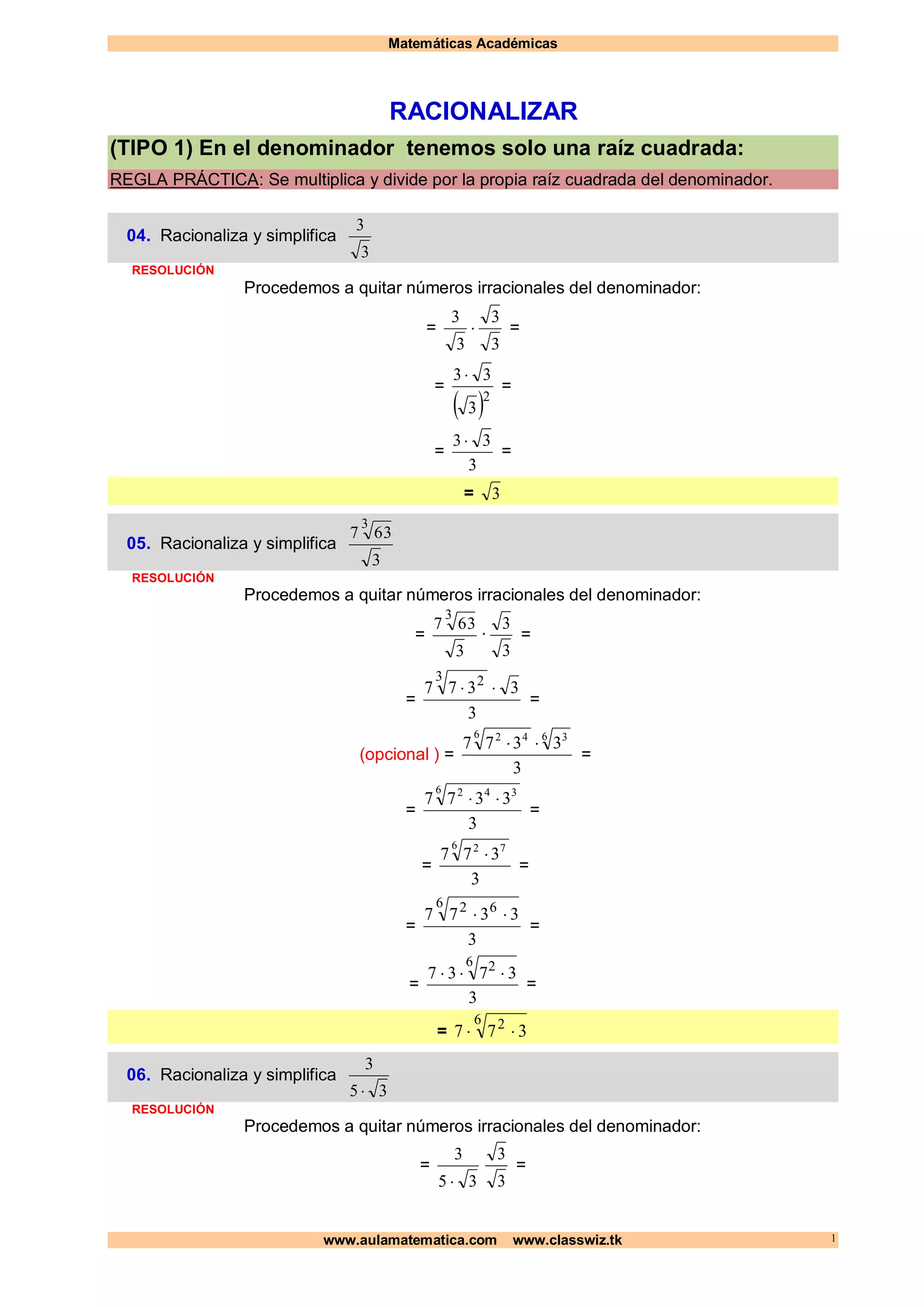 Racionalizar 01 blog | PDF