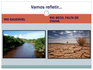 RIO SAUDÁVEL 
Vamos refletir... 
RIO SECO, FALTA DE 
CHUVA 
 