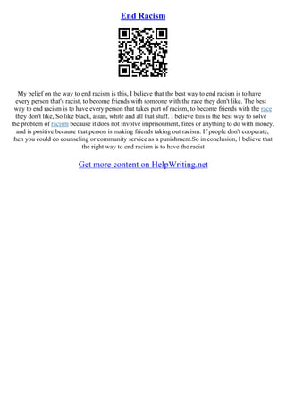 End Racsism Writing Racism Essay Conclusion | PDF