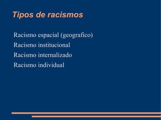 Tipos de racismos Racismo espacial (geografico) 