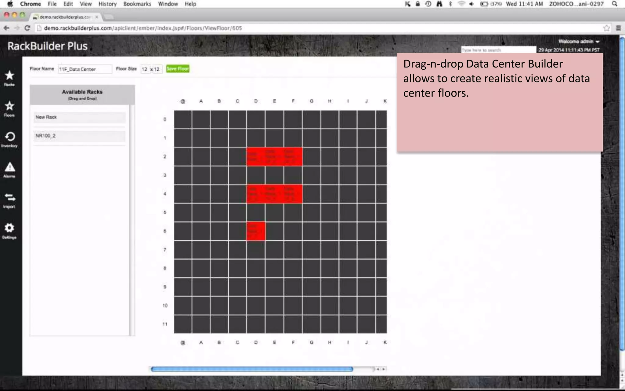 Drag-n-drop Data Center Builder
allows to create realistic views of data
center floors.