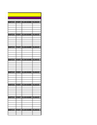 AILS

       SWITCH   PORT VLAN-NAME VLAN-ID




       SWITCH   PORT VLAN-NAME VLAN-ID




       SWITCH   PORT VLAN-NAME VLAN-ID




       SWITCH   PORT VLAN-NAME VLAN-ID




       SWITCH   PORT VLAN-NAME VLAN-ID




       SWITCH   PORT VLAN-NAME VLAN-ID




       SWITCH   PORT VLAN-NAME VLAN-ID




       SWITCH   PORT VLAN-NAME VLAN-ID
 