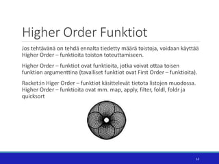 Higher Order Funktiot
Jos tehtävänä on tehdä ennalta tiedetty määrä toistoja, voidaan käyttää
Higher Order – funktioita to...