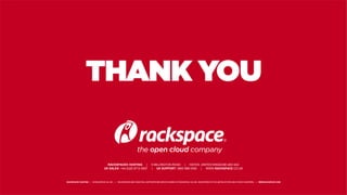 RACKSPACE® HOSTING | 5000 WALZEM ROAD | SAN ANTONIO, TX 78218
US SALES: 1-800-961-2888 | US SUPPORT: 1-800-961-4454 | WWW.RACKSPACE.COM
RACKSPACE® HOSTING | © RACKSPACE US, INC. | RACKSPACE® AND FANATICAL SUPPORT® ARE SERVICE MARKS OF RACKSPACE US, INC. REGISTERED IN THE UNITED STATES AND OTHER COUNTRIES. | WWW.RACKSPACE.COMRACKSPACE® HOSTING | © RACKSPACE US, INC. | RACKSPACE® AND FANATICAL SUPPORT® ARE SERVICE MARKS OF RACKSPACE US, INC. REGISTERED IN THE UNITED STATES AND OTHER COUNTRIES. | WWW.RACKSPACE.COM
RACKSPACE® HOSTING | 5 MILLINGTON ROAD | HAYES, UNITED KINGDOM UB3 4AZ
UK SALES: +44 (0)20 8712 6507 | UK SUPPORT: 0800 988 0300 | WWW.RACKSPACE.CO.UK
 
