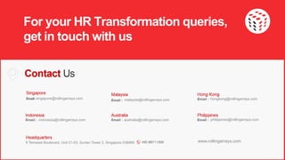 For your HR Transformation queries,
get in touch with us
singapore@rollingarrays.com malaysia@rollingarrays.com hongkong@rollingarrays.com
indonesia@rollingarrays.com australia@rollingarrays.com philippines@rollingarrays.com
www.rollingarrays.com9 Temasek Boulevard, Unit 21-03, Suntec Tower 2, Singapore 038989
 