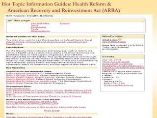 Hot Topic Information Guides: Health Reform & American Recovery and Reinvestment Act (ARRA)