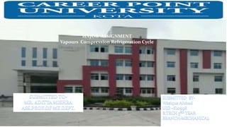 CAREER POINT UNIVE
MAJOR ASSIGNMENT
Vapours Compression Refrigeration Cycle
 