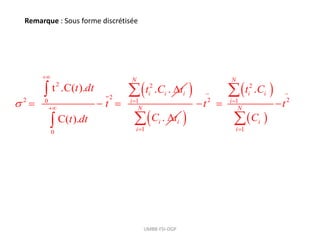 UMBB-FSI-DGP
Remarque : Sous forme discrétisée
2 2
2
2 0
0
t .C( ). . .
C( ).
i i i
t dt t C t
t
t dt




  


 
1
.
N
i
i i
C t



 
 
 
2
2 2
1
1 1
.
N
i i
i
N N
i
i i
t C
t t
C
 

 
  

 
 