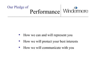 Our Pledge of Performance How we can and will represent you How we will protect your best interests How we will communicate with you 