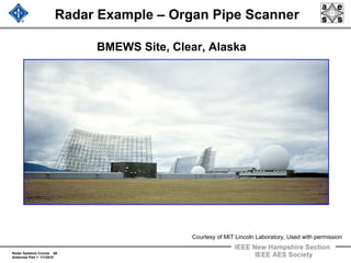 Radar Systems Course 66
Antennas Part 1 1/1/2010
IEEE New Hampshire Section
IEEE AES Society
Radar Example – Organ Pipe Scanner
BMEWS Site, Clear, Alaska
Courtesy of MIT Lincoln Laboratory, Used with permission
 