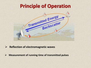 Principle of Operation




 Reflection of electromagnetic waves

 Measurement of running time of transmitted pulses
 