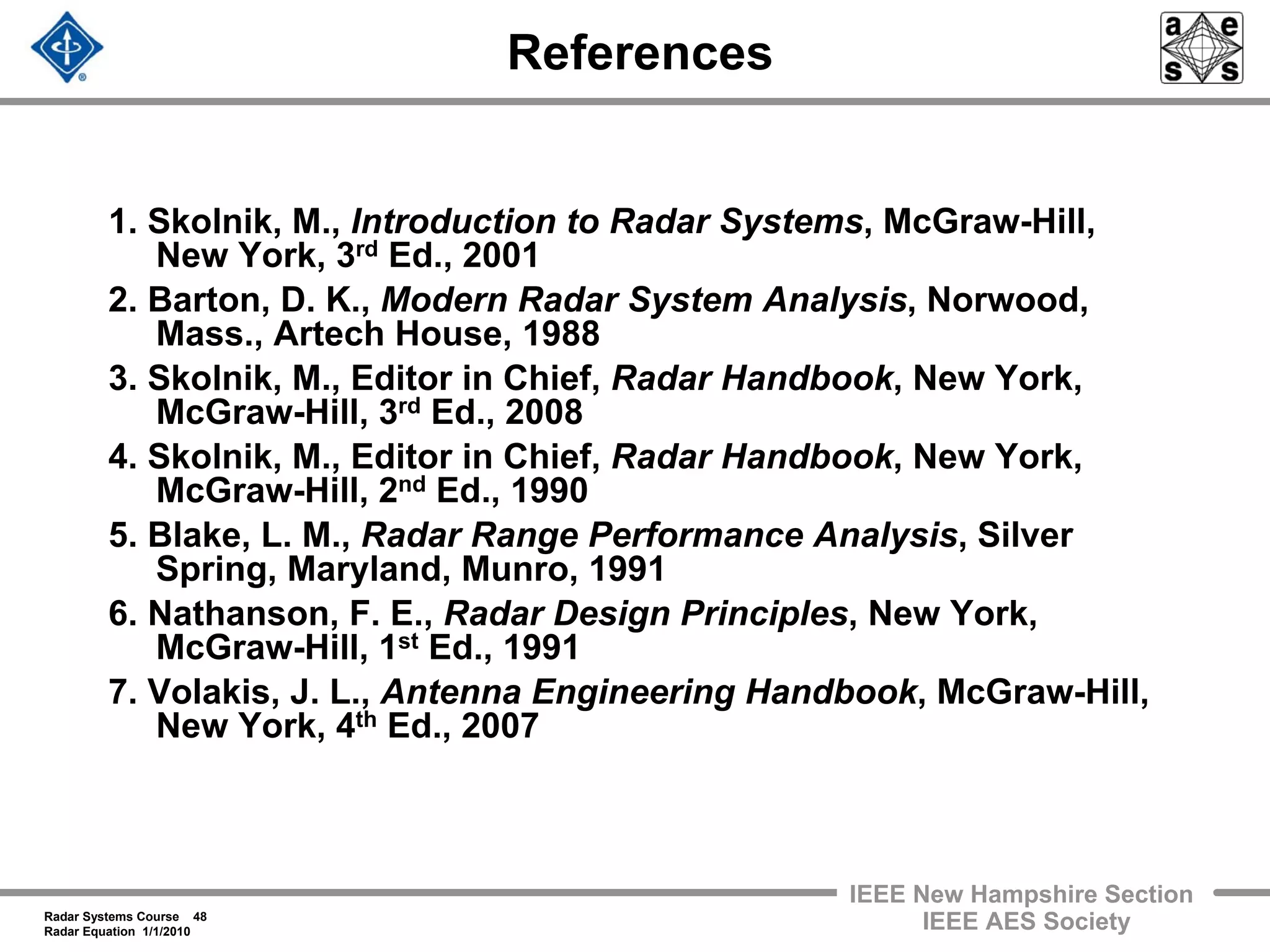 Radar 2009 a 4 radar equation