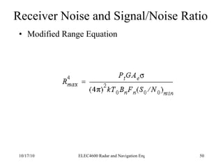 Receiver Noise and Signal/Noise Ratio Modified Range Equation 