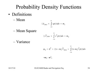 Probability Density Functions Definitions Mean Mean Square Variance 