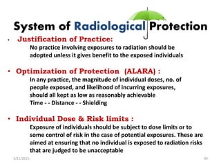 System of Radiological Protection
• Justification of Practice:
No practice involving exposures to radiation should be
adop...