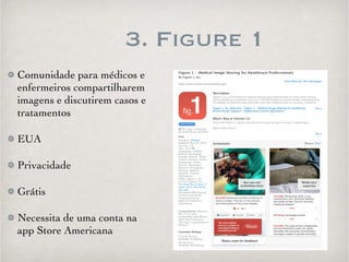 3. Figure 1 
Comunidade para médicos e 
enfermeiros compartilharem 
imagens e discutirem casos e 
tratamentos 
EUA 
Privacidade 
Grátis 
Necessita de uma conta na 
app Store Americana 
 