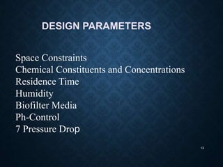 13
DESIGN PARAMETERS
Space Constraints
Chemical Constituents and Concentrations
Residence Time
Humidity
Biofilter Media
Ph-Control
7 Pressure Drop
 