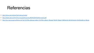 Referencias
• http://lema.rae.es/drae/?val=radioactividad
• http://www.sepr.es/html/recursos/publicaciones/BEIR%20VII%20Summary.pdf
• http://eur-lex.europa.eu/Notice.do?val=312346:cs&lang=es&list=312346:cs,&pos=1&page=1&nbl=1&pgs=10&hwords=&checktexte=checkbox&visu=#texte

 