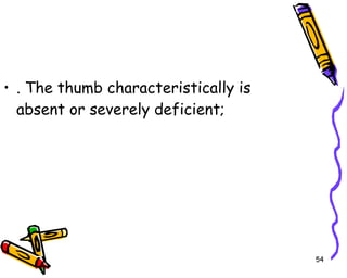 . The thumb characteristically is absent or severely deficient;  