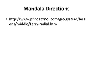 Mandala Directions
• http://www.princetonol.com/groups/iad/less
  ons/middle/Larry-radial.htm
 