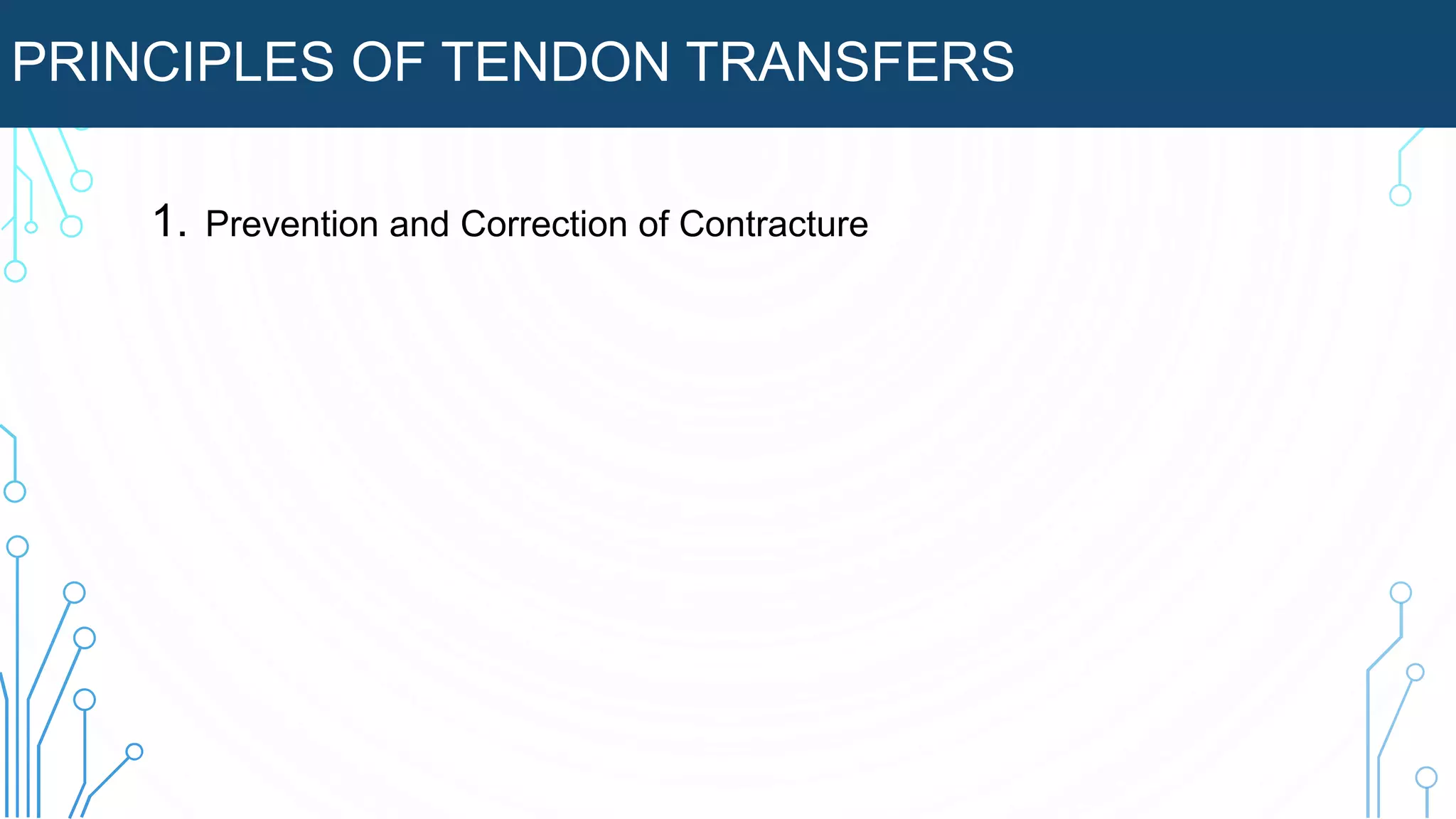 PRINCIPLES OF TENDON TRANSFERS
1. Prevention and Correction of Contracture
 