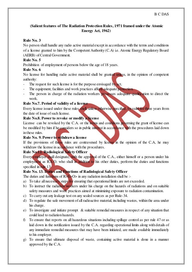 Salient features of The Radiation Protection Rules