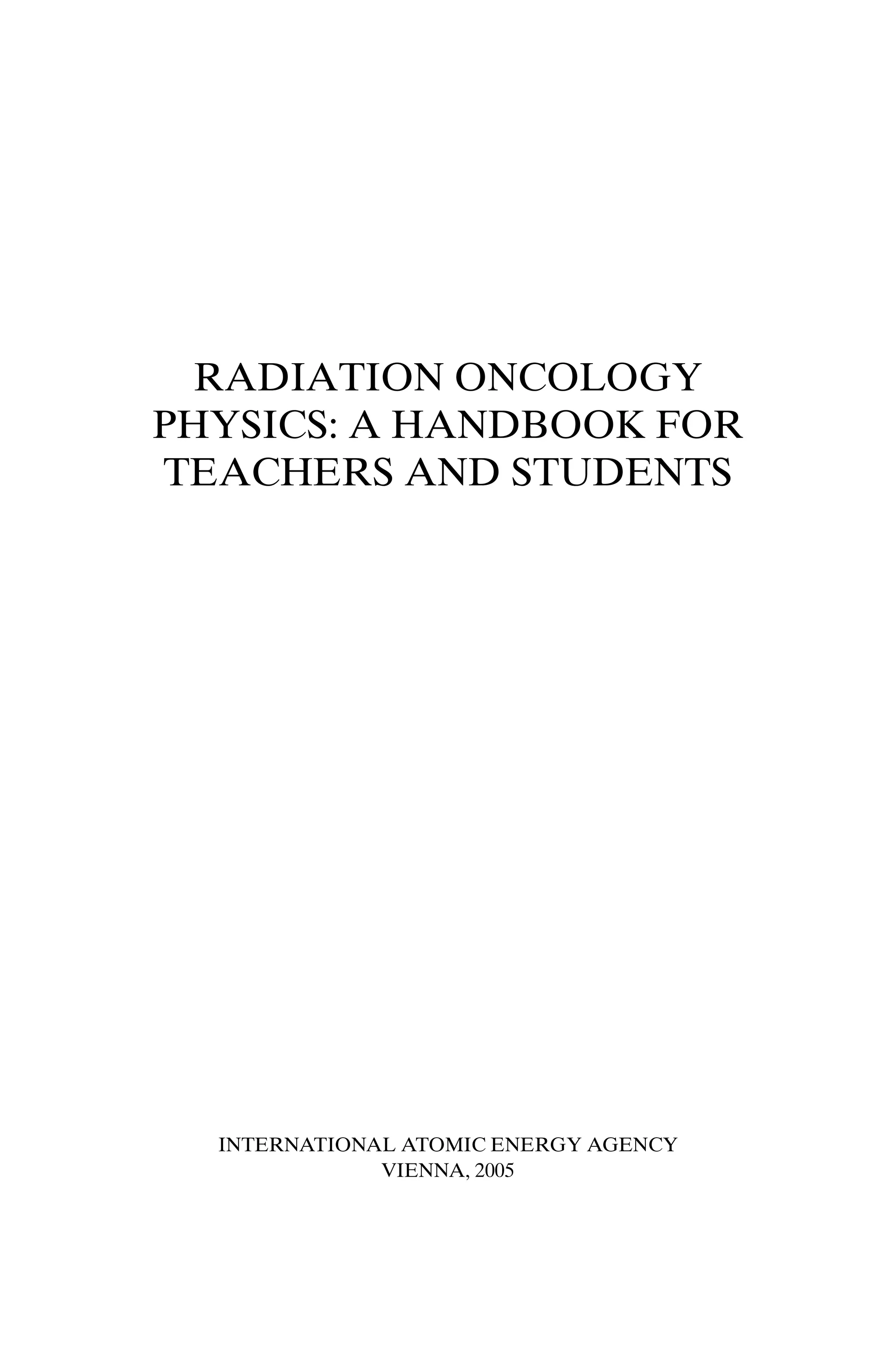 Radiation oncology physics handbook for teachers and students | PDF