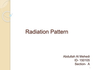 Radiation Pattern
Abdullah Al Mehedi
ID- 150105
Section- A
1
 