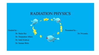 RADIATION PHYSICS
Guided by – Presented by –
Dr. Shalu Rai Dr. Priyanka
Dr. Deepankar Misra
Dr. Sahil Kidwai
Dr. Suman Bisla
 