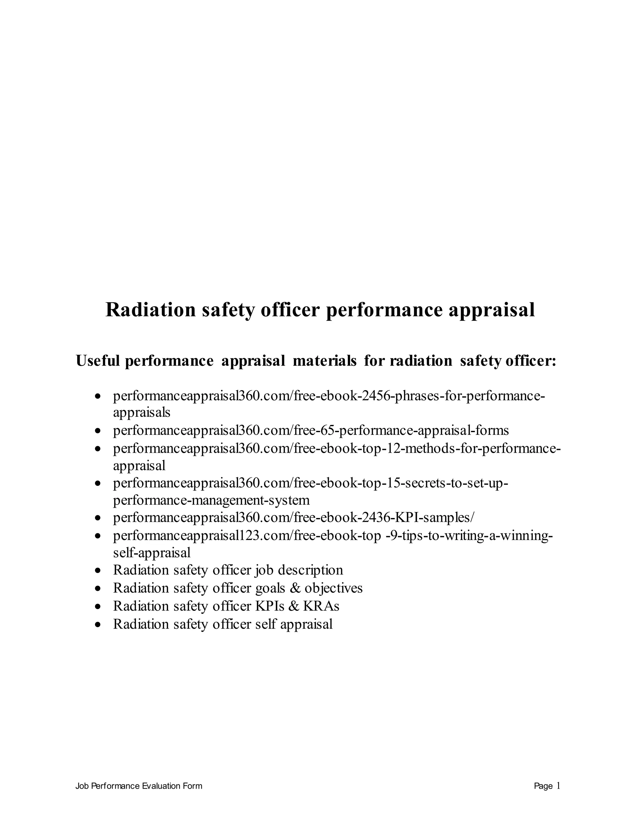 Radiation safety officer performance appraisal PDF