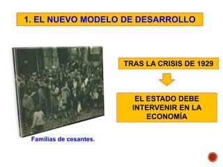 1. EL NUEVO MODELO DE DESARROLLO
Familias de cesantes.
TRAS LA CRISIS DE 1929
EL ESTADO DEBE
INTERVENIR EN LA
ECONOMÍA
 