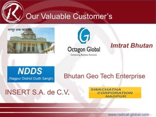 Our Valuable Customer’s

Imtrat Bhutan

Bhutan Geo Tech Enterprise

INSERT S.A. de C.V.
www.radical-global.com

 
