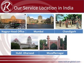 Our Service Location in India

Nagpur-Head Office

Mumbai

Hubli -Dharwad

Chandigarh

Muzaffarnagar
www.radical-global.com

 