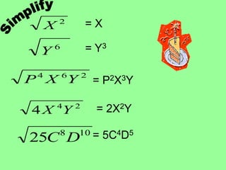 2
X
6
Y
2
6
4
Y
X
P
2
4
4 Y
X
10
8
25 D
C
= X
= Y3
= P2X3Y
= 2X2Y
= 5C4D5
 