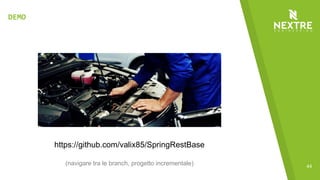 44
https://github.com/valix85/SpringRestBase
DEMO
(navigare tra le branch, progetto incrementale)
 