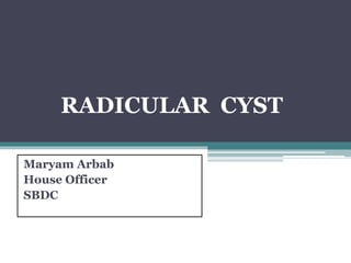 RADICULAR CYST
Maryam Arbab
House Officer
SBDC
 