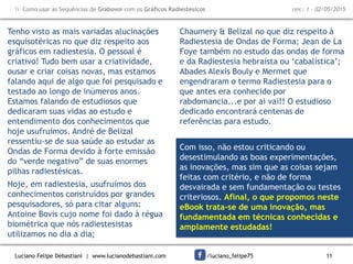 Luciano Felipe Debastiani | www.lucianodebastiani.com /luciano_felipe75 11
 Como usar as Sequências de Grabovoi com os Gráficos Radiestésicos rev.: 1 - 02/05/2015
Tenho visto as mais variadas alucinações
esquisotéricas no que diz respeito aos
gráficos em radiestesia. O pessoal é
criativo! Tudo bem usar a criatividade,
ousar e criar coisas novas, mas estamos
falando aqui de algo que foi pesquisado e
testado ao longo de inúmeros anos.
Estamos falando de estudiosos que
dedicaram suas vidas ao estudo e
entendimento dos conhecimentos que
hoje usufruímos. André de Belizal
ressentiu-se de sua saúde ao estudar as
Ondas de Forma devido à forte emissão
do “verde negativo” de suas enormes
pilhas radiestésicas.
Hoje, em radiestesia, usufruímos dos
conhecimentos construídos por grandes
pesquisadores, só para citar alguns:
Antoine Bovis cujo nome foi dado à régua
biométrica que nós radiestesistas
utilizamos no dia a dia;
Chaumery & Belizal no que diz respeito à
Radiestesia de Ondas de Forma; Jean de La
Foye também no estudo das ondas de forma
e da Radiestesia hebraísta ou ‘cabalística’;
Abades Alexis Bouly e Mermet que
engendraram o termo Radiestesia para o
que antes era conhecido por
rabdomancia...e por ai vai!! O estudioso
dedicado encontrará centenas de
referências para estudo.
Com isso, não estou criticando ou
desestimulando as boas experimentações,
as inovações, mas sim que as coisas sejam
feitas com critério, e não de forma
desvairada e sem fundamentação ou testes
criteriosos. Afinal, o que propomos neste
eBook trata-se de uma inovação, mas
fundamentada em técnicas conhecidas e
amplamente estudadas!
 