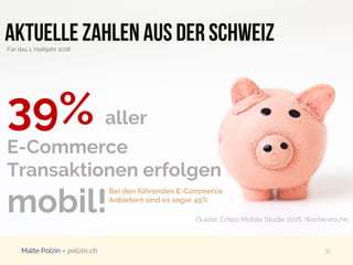 Malte Polzin – polzin.ch 31
39% aller
E-Commerce
Transaktionen erfolgen
mobil!
Bei den führenden E-Commerce
Anbietern sind...