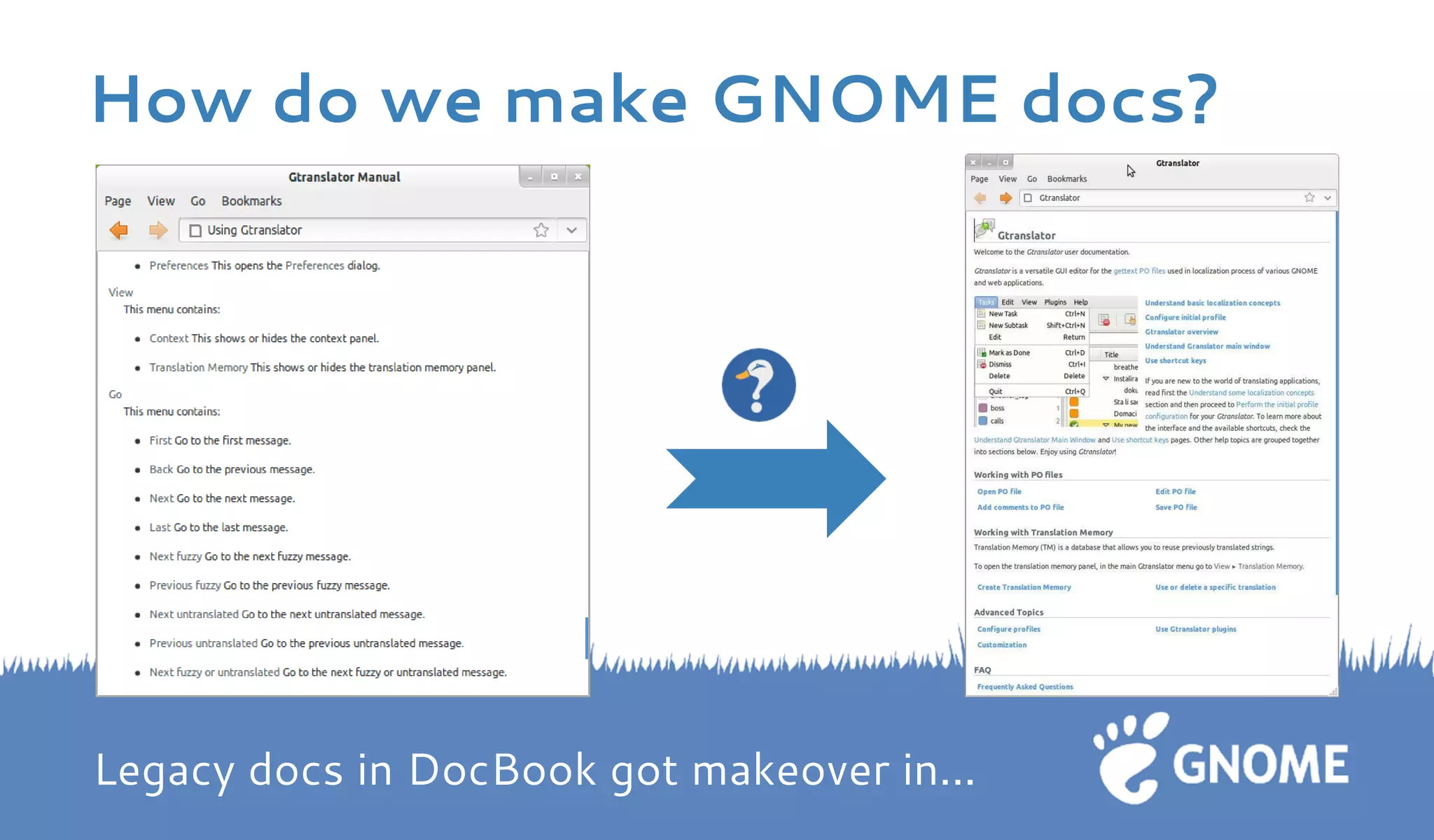 Legacy docs in DocBook got makeover in... How do we make GNOME docs?  